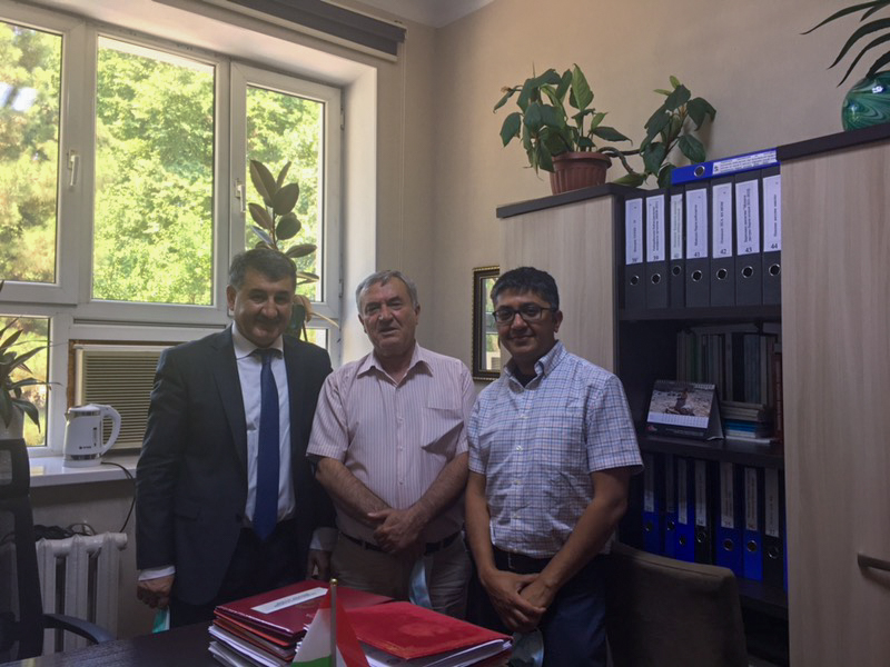 Dr. Ryan Budwany meets with Deputy Minister of Health for Tajikistan Dr.  Shodi Jamshedov and Aga Khan Development Network Public Relations Coordinator Pasor Dilbovarov.