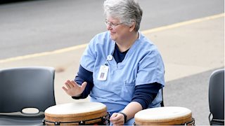They got the beat: Drumming circle sounds off start of Nurses Week