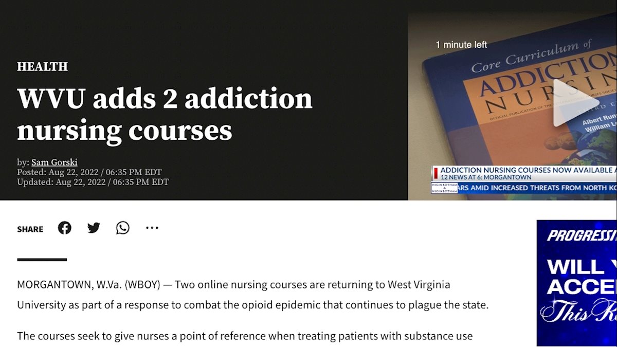 WVU in the News: Addiction Nursing Care courses encourage informed, compassionate care